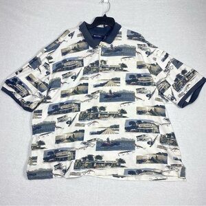 Vintage Puritan Fishing Polo Men's 3XL Bait & Tackle Print Short Sleeve Outdoor